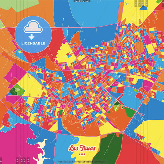 Las Tunas, Las Tunas, Cuba Crazy Colorful Street Map Poster Template