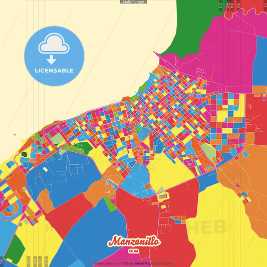 Manzanillo, Granma, Cuba Crazy Colorful Street Map Poster Template
