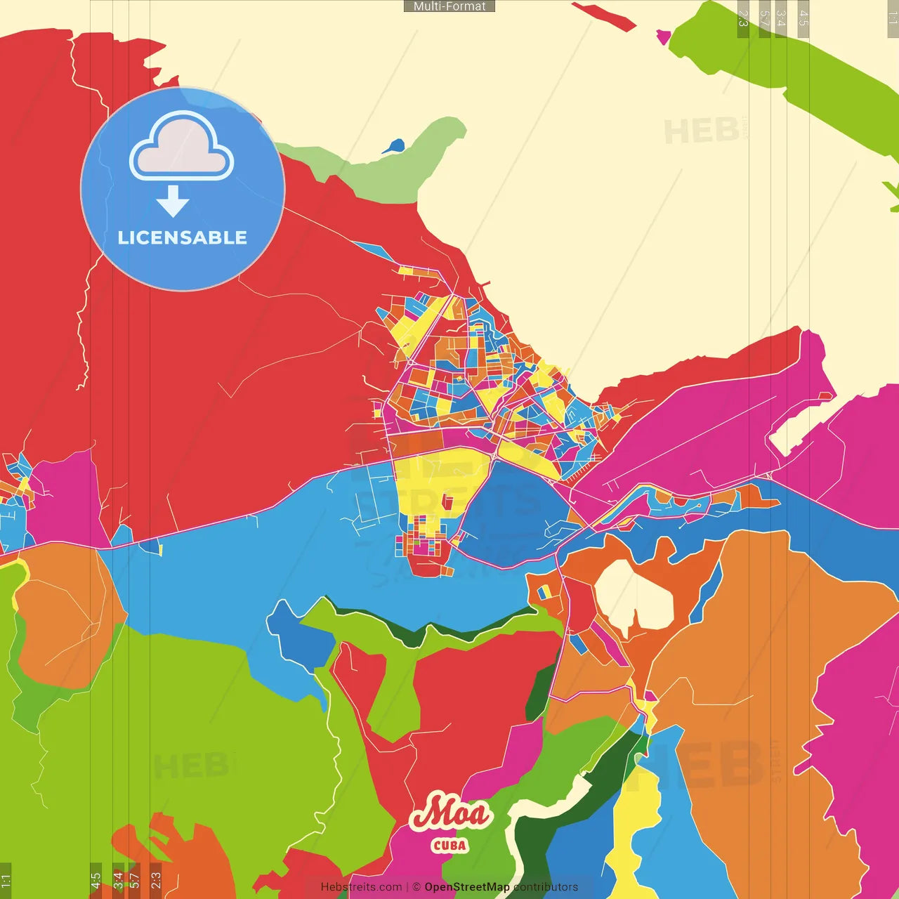 Moa, Holguín, Cuba Crazy Colorful Street Map Poster Template