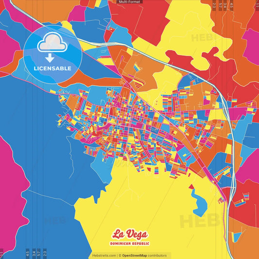 La Vega, La Vega, Dominican Republic Crazy Colorful Street Map Poster Template