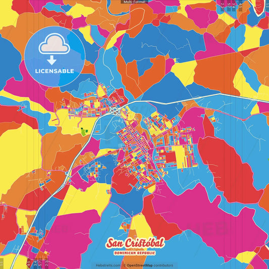San Cristóbal, San Cristóbal, Dominican Republic Crazy Colorful Street Map Poster Template