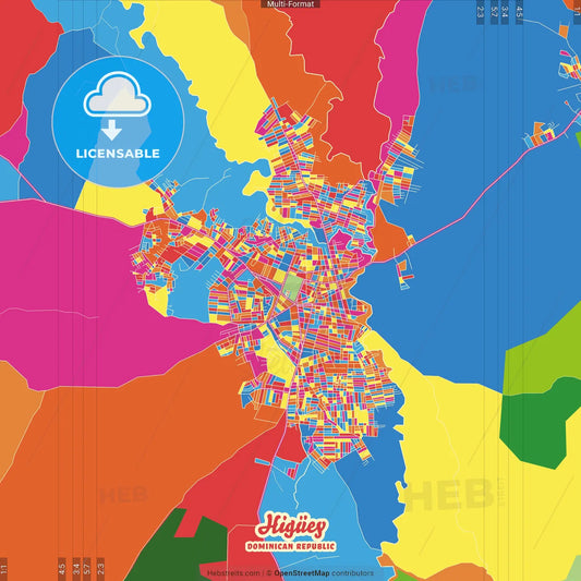 Higüey, La Altagracia, Dominican Republic Crazy Colorful Street Map Poster Template