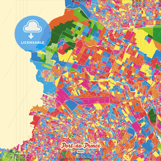 Port-au-Prince, Ouest, Haiti Crazy Colorful Street Map Poster Template