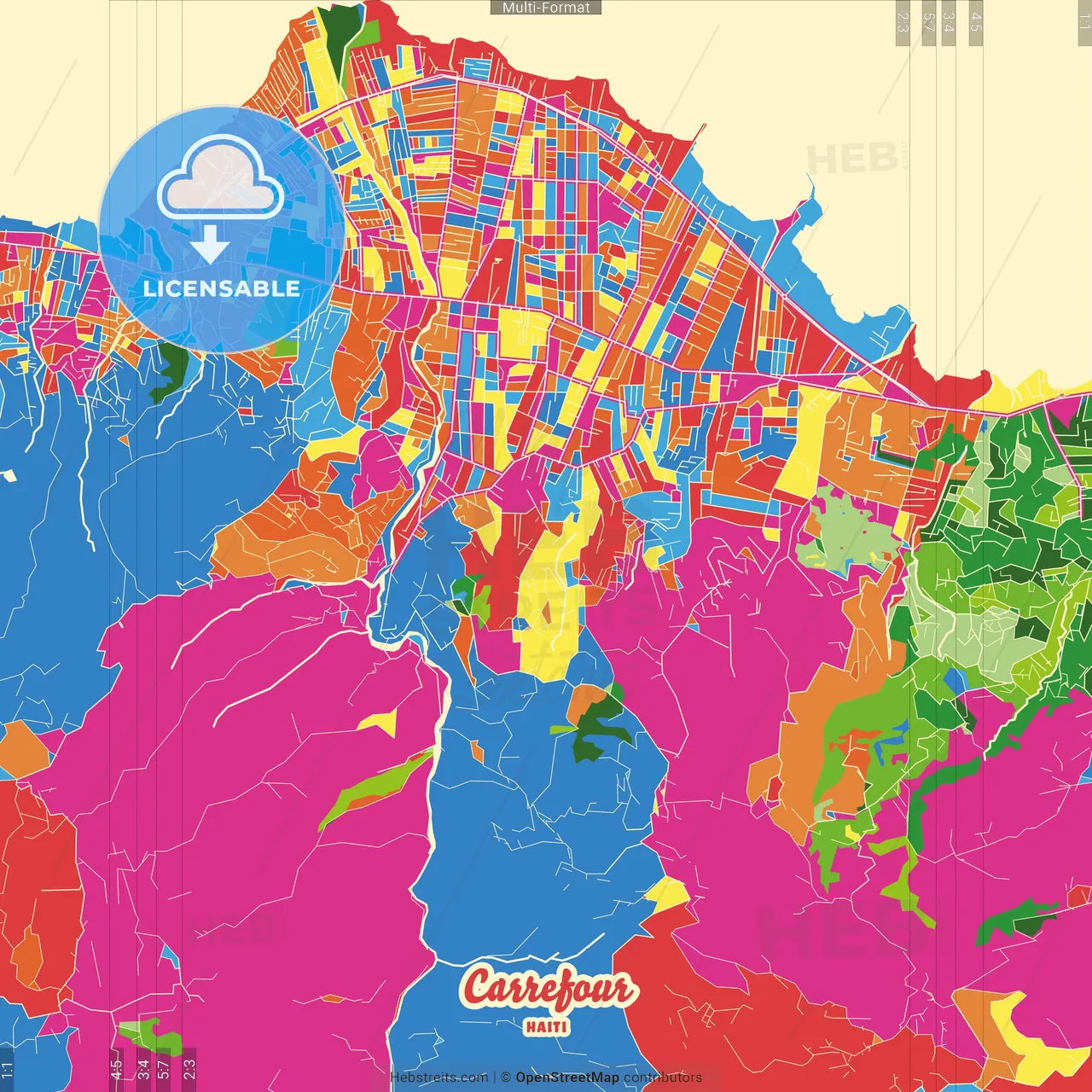 Carrefour, Ouest, Haiti Crazy Colorful Street Map Poster Template