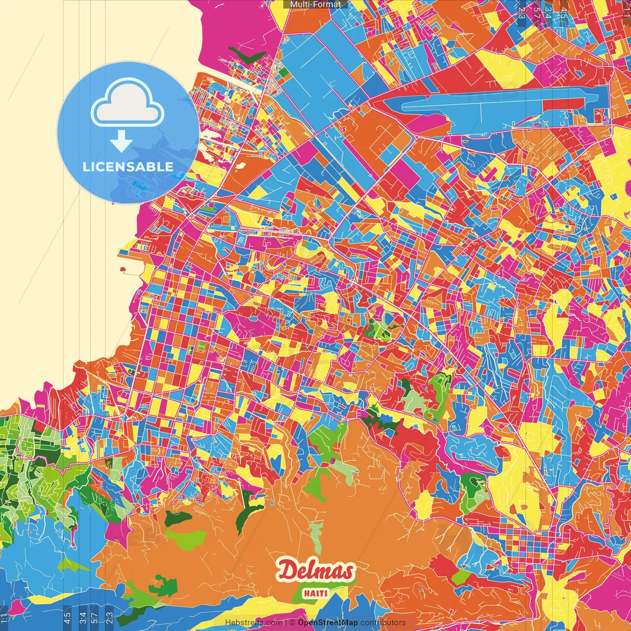 Delmas, Ouest, Haiti Crazy Colorful Street Map Poster Template