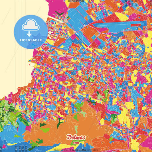 Delmas, Ouest, Haiti Crazy Colorful Street Map Poster Template