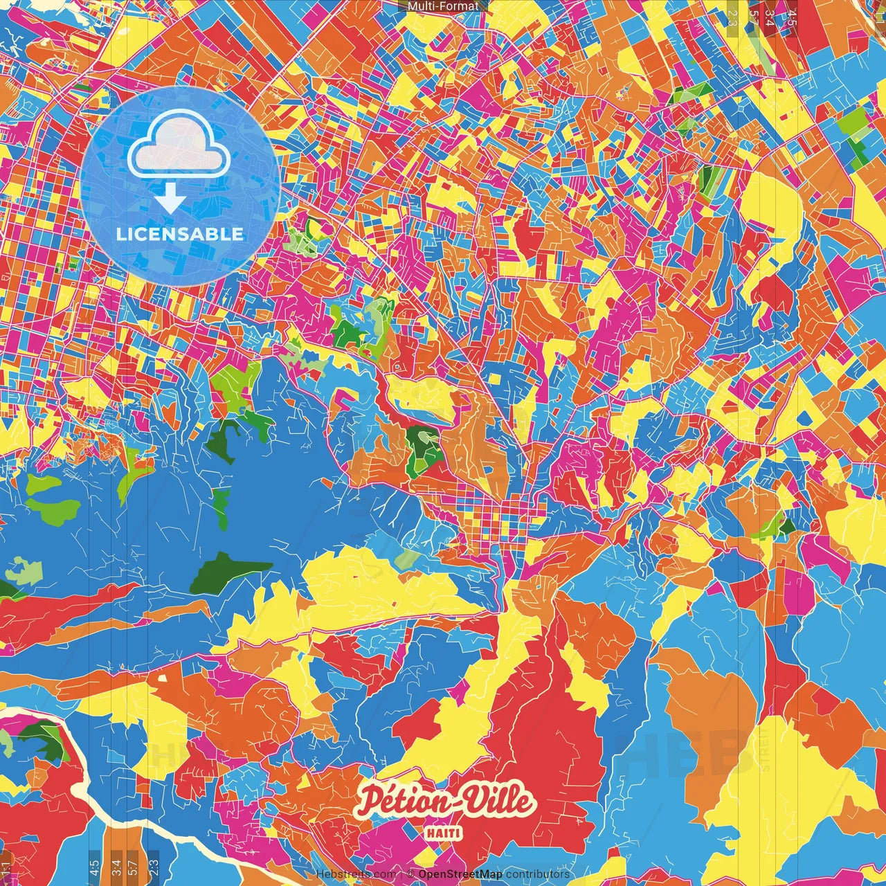 Pétion-Ville, Ouest, Haiti Crazy Colorful Street Map Poster Template