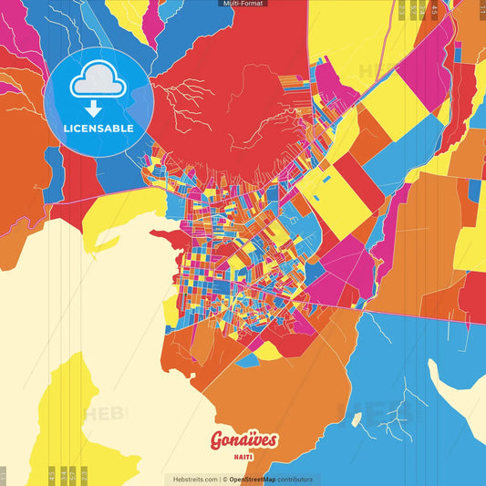 Gonaïves, Artibonite, Haiti Crazy Colorful Street Map Poster Template