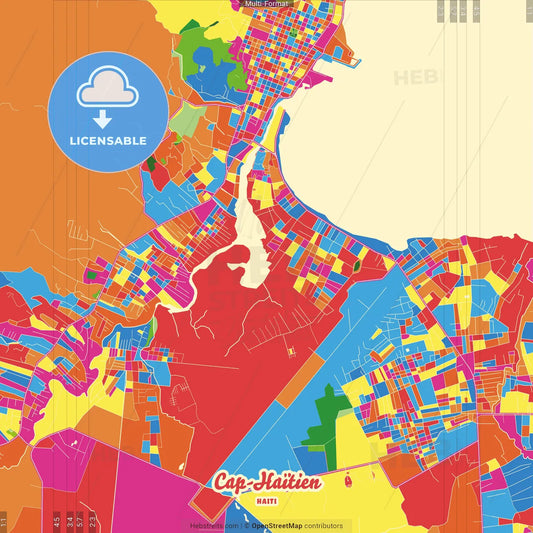 Cap-Haïtien, Nord, Haiti Crazy Colorful Street Map Poster Template