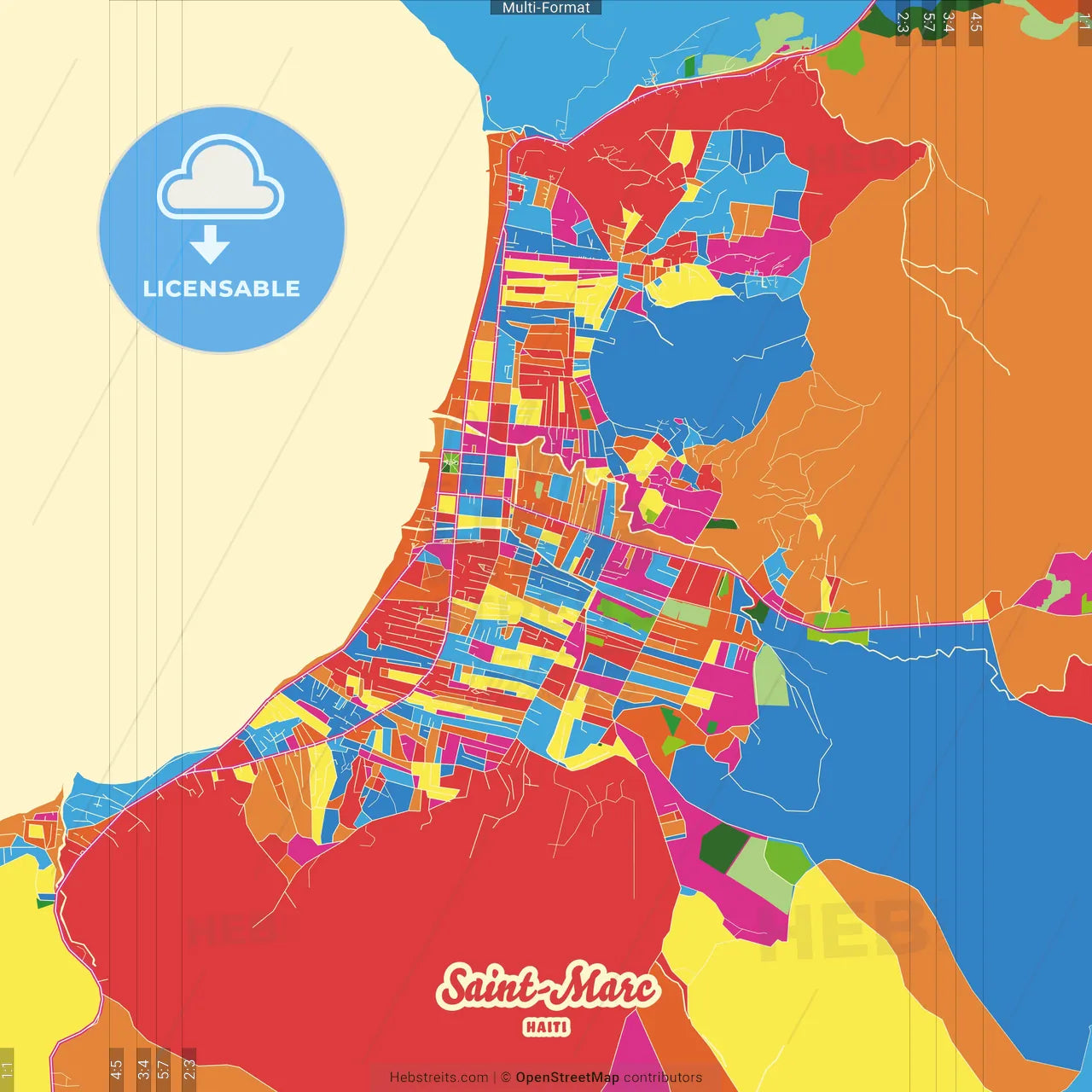 Saint-Marc, Artibonite, Haiti Crazy Colorful Street Map Poster Template