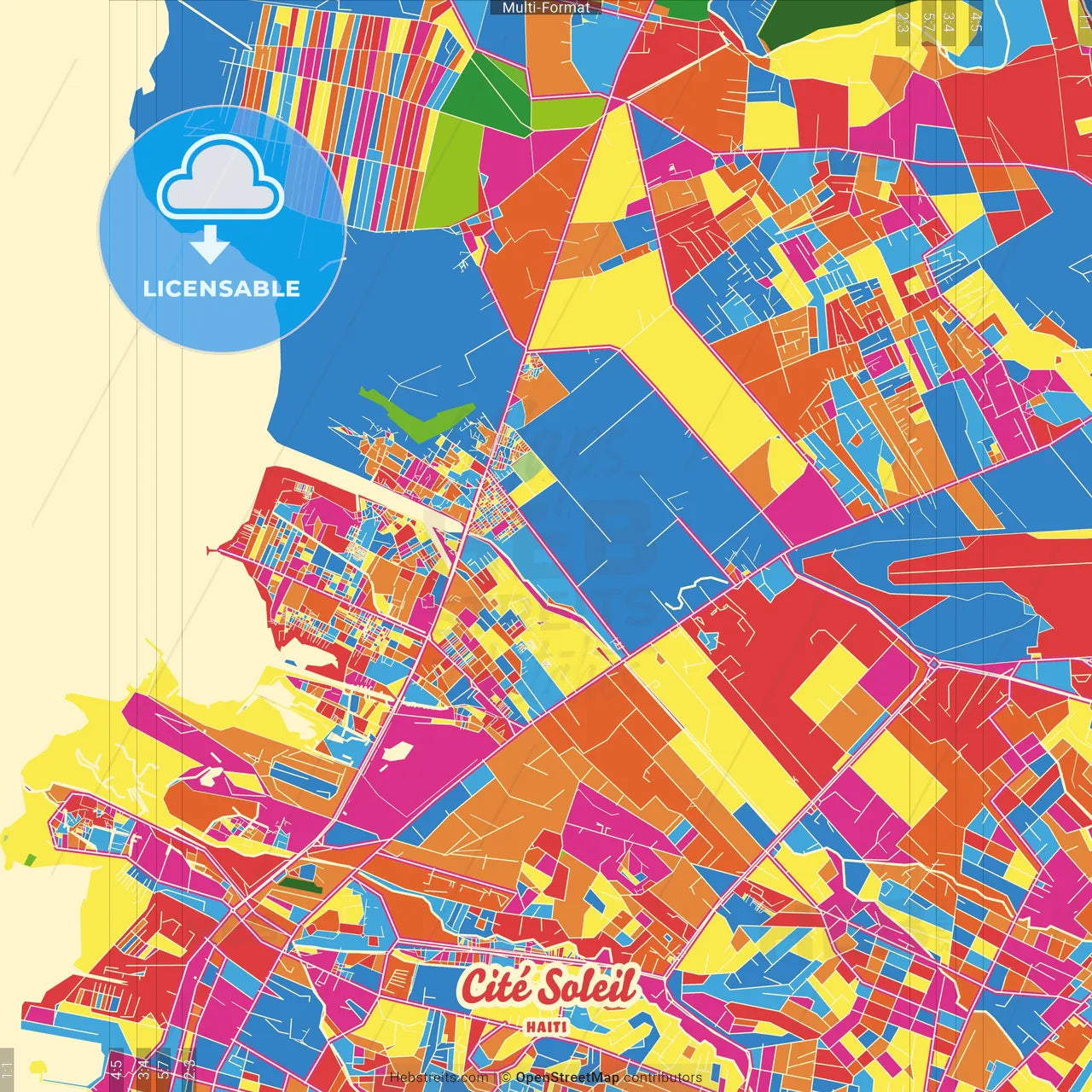 Cité Soleil, Ouest, Haiti Crazy Colorful Street Map Poster Template