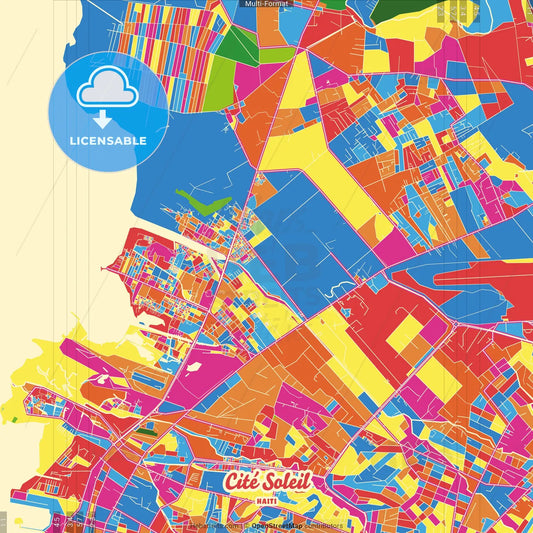Cité Soleil, Ouest, Haiti Crazy Colorful Street Map Poster Template