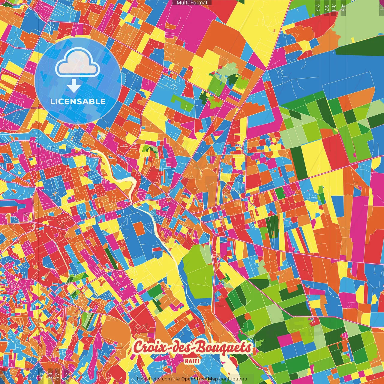 Croix-des-Bouquets, Ouest, Haiti Crazy Colorful Street Map Poster Template