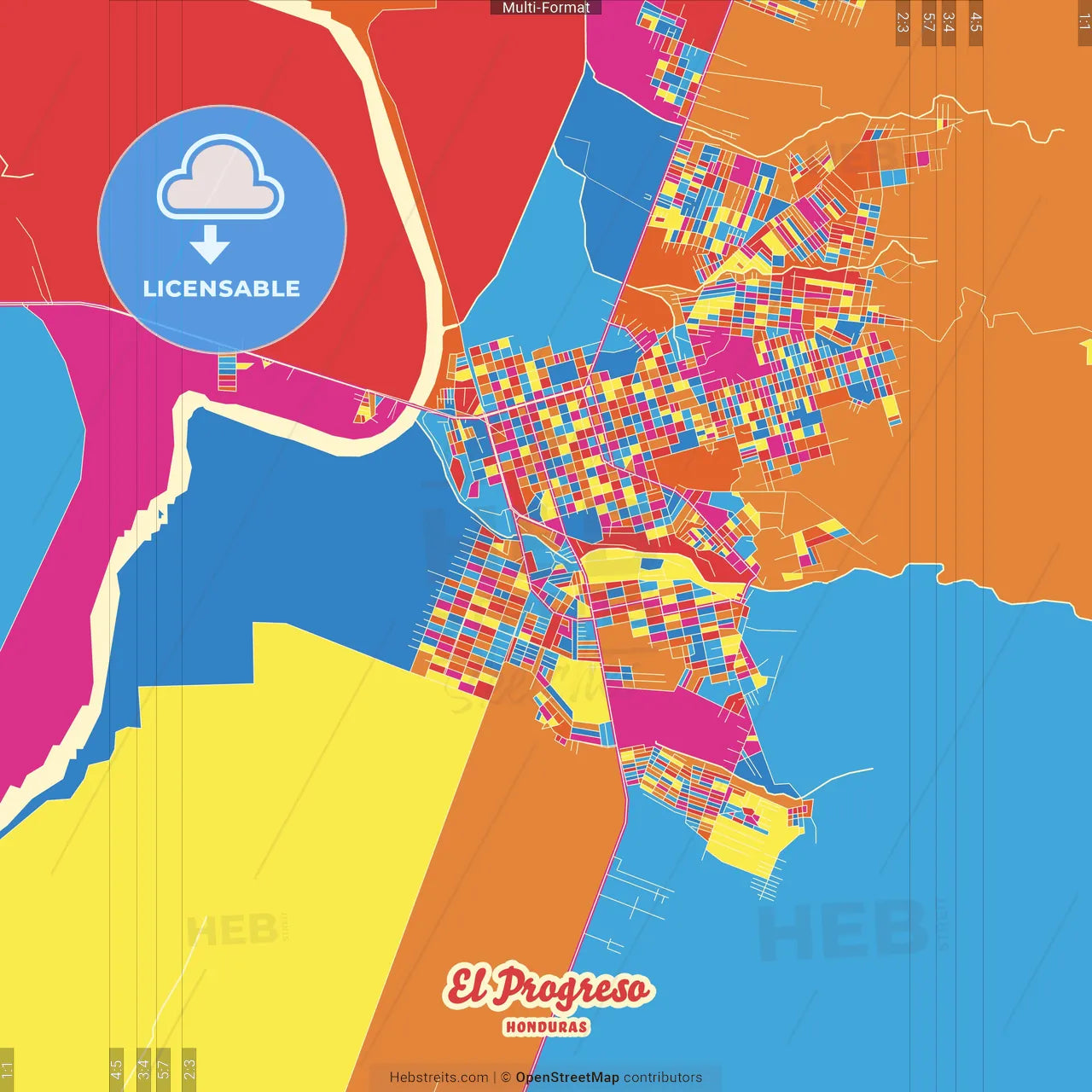 El Progreso, Yoro, Honduras Crazy Colorful Street Map Poster Template