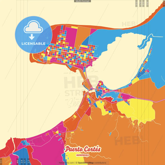 Puerto Cortés, Cortés, Honduras Crazy Colorful Street Map Poster Template