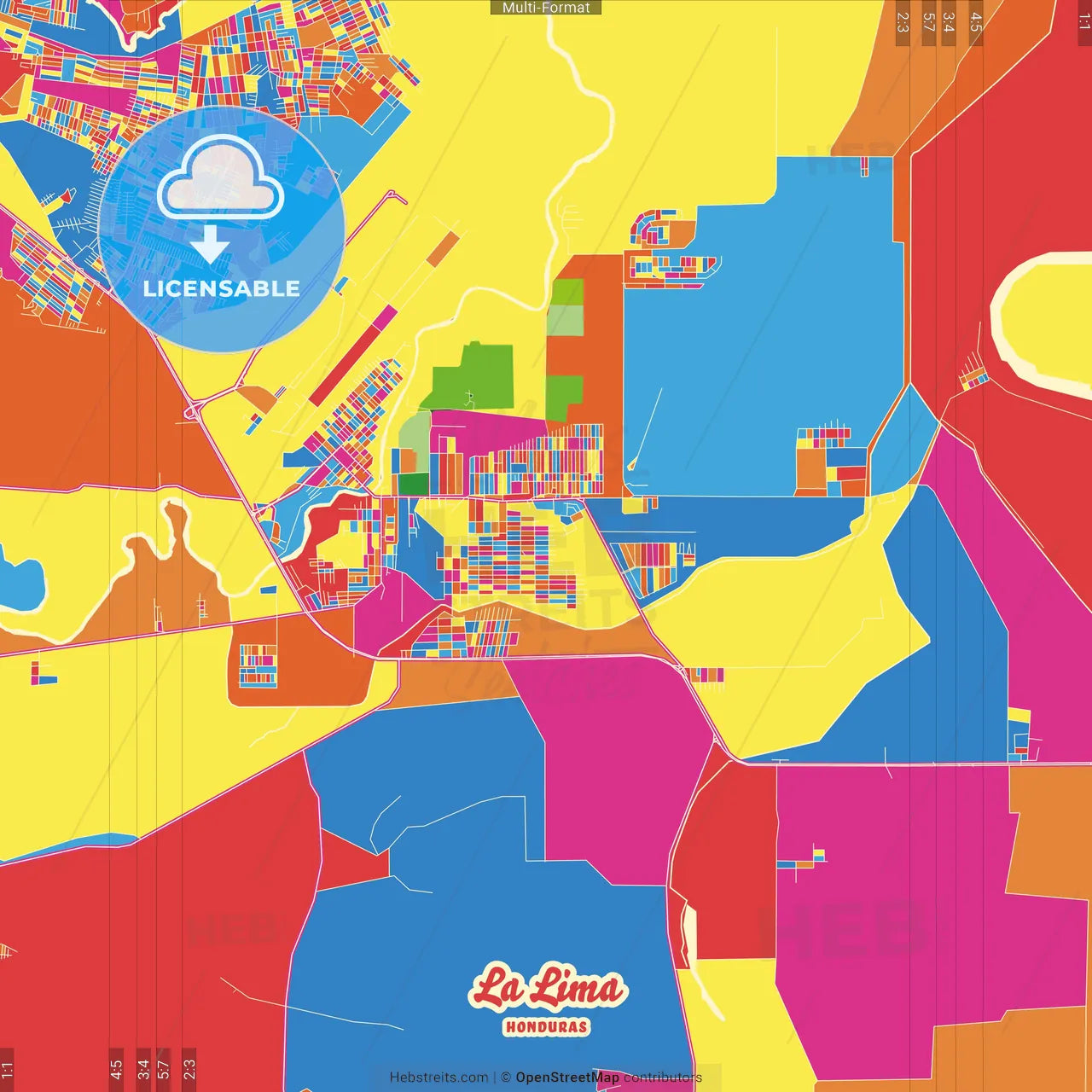 La Lima, Cortés, Honduras Crazy Colorful Street Map Poster Template
