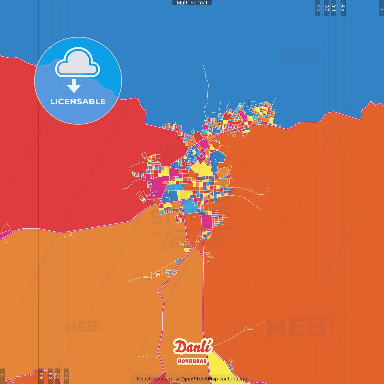 Danlí, El Paraíso, Honduras Crazy Colorful Street Map Poster Template