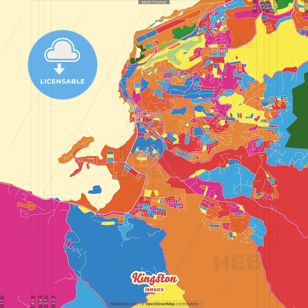 Kingston, Saint James, Jamaica Crazy Colorful Street Map Poster Template