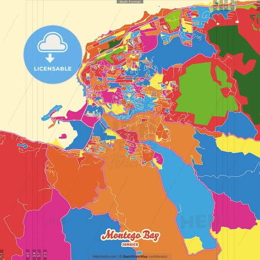 Montego Bay, Saint Catherine, Jamaica Crazy Colorful Street Map Poster Template