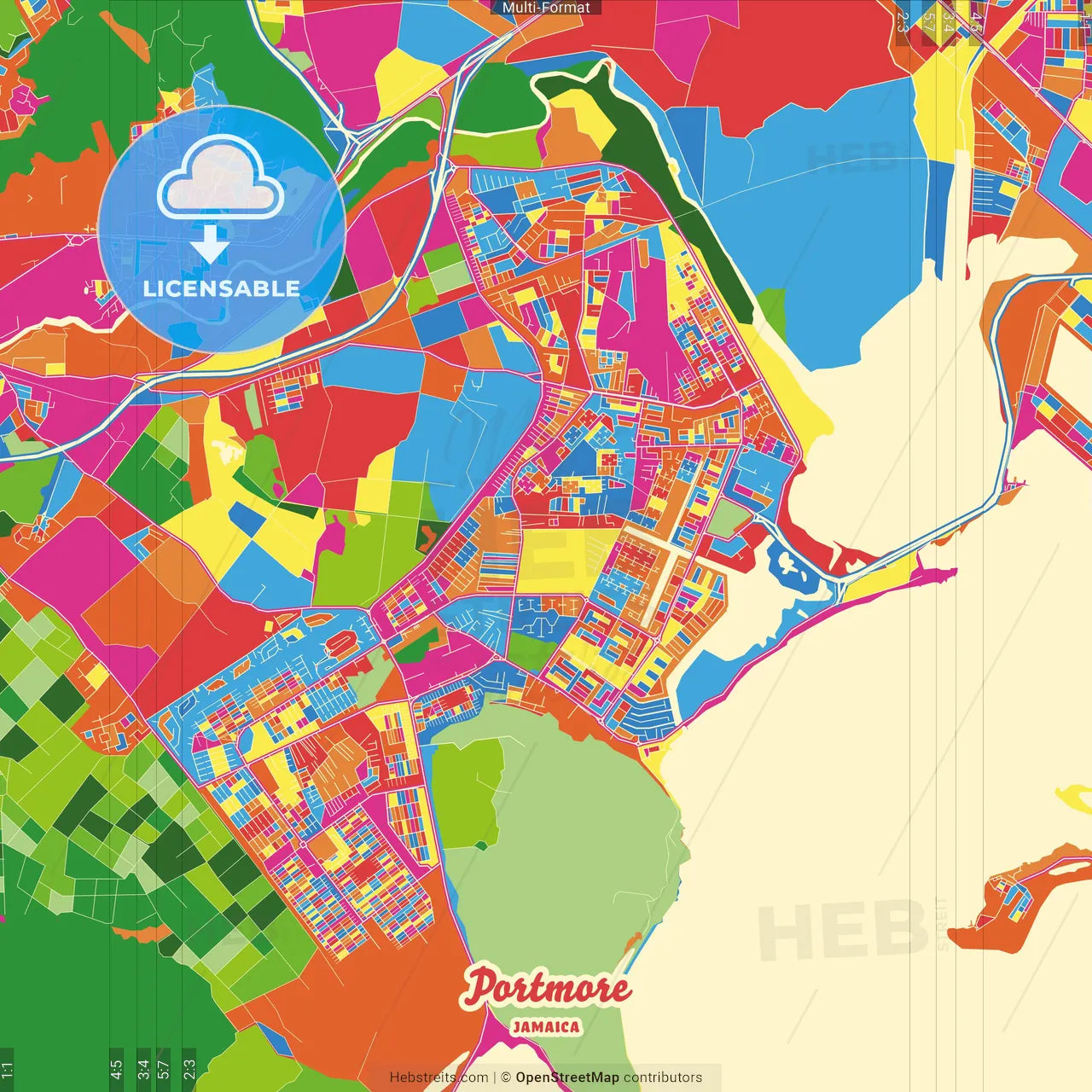 Portmore, Clarendon, Jamaica Crazy Colorful Street Map Poster Template