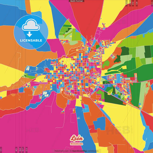 León, León, Nicaragua Crazy Colorful Street Map Poster Template