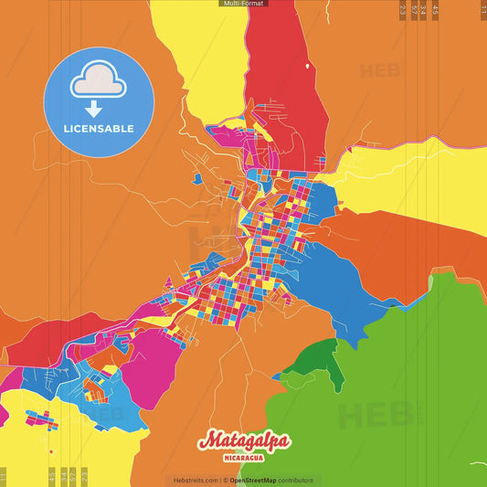 Matagalpa, Matagalpa, Nicaragua Crazy Colorful Street Map Poster Template