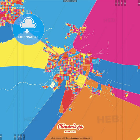 Chinandega, Chinandega, Nicaragua Crazy Colorful Street Map Poster Template
