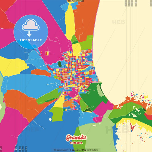 Granada, Granada, Nicaragua Crazy Colorful Street Map Poster Template