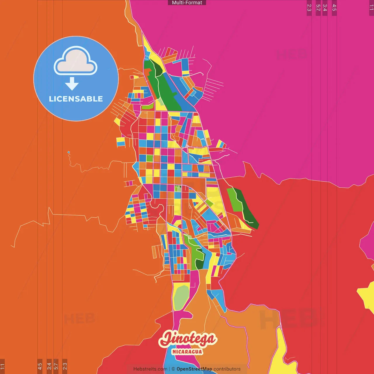 Jinotega, Jinotega, Nicaragua Crazy Colorful Street Map Poster Template