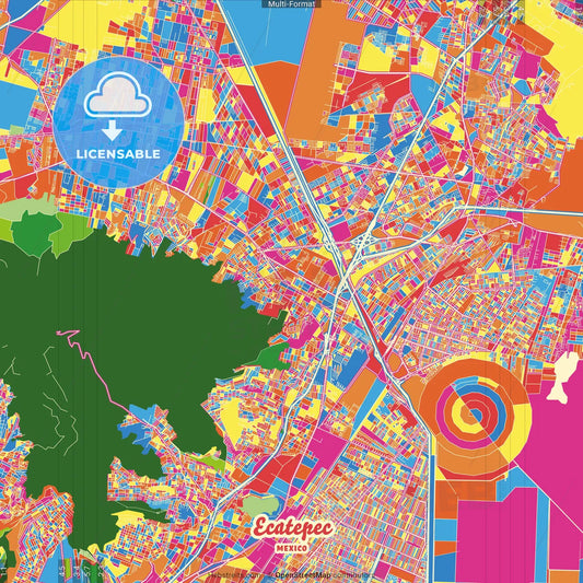 Ecatepec, México, Mexico Crazy Colorful Street Map Poster Template
