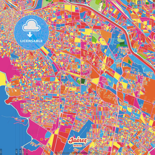 Juárez, Chihuahua, Mexico Crazy Colorful Street Map Poster Template
