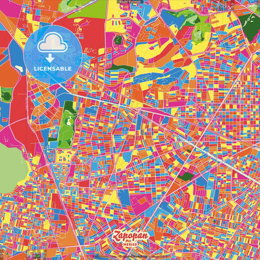 Zapopan, Jalisco, Mexico Crazy Colorful Street Map Poster Template