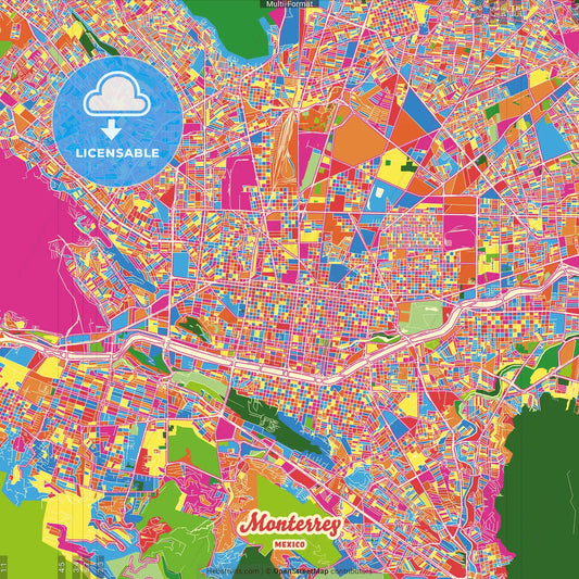 Monterrey, Nuevo León, Mexico Crazy Colorful Street Map Poster Template