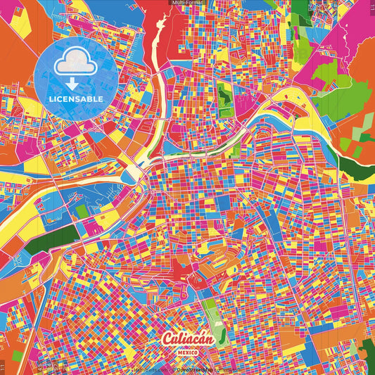 Culiacán, Sinaloa, Mexico Crazy Colorful Street Map Poster Template