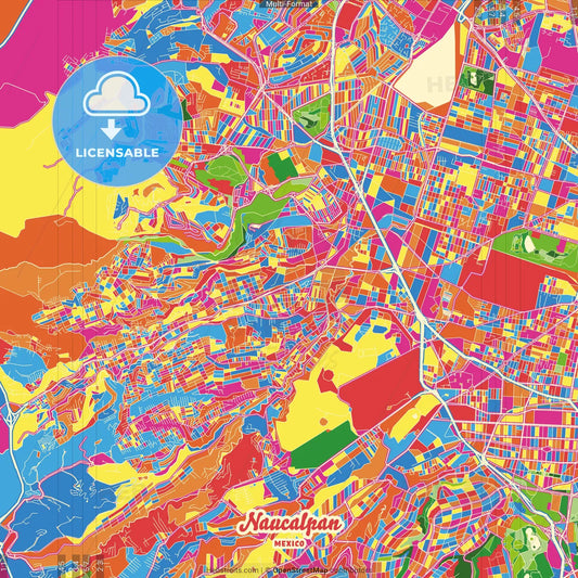 Naucalpan, México, Mexico Crazy Colorful Street Map Poster Template