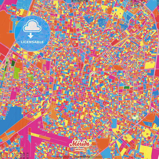 Mérida, Yucatán, Mexico Crazy Colorful Street Map Poster Template