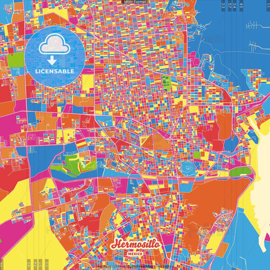Hermosillo, Sonora, Mexico Crazy Colorful Street Map Poster Template