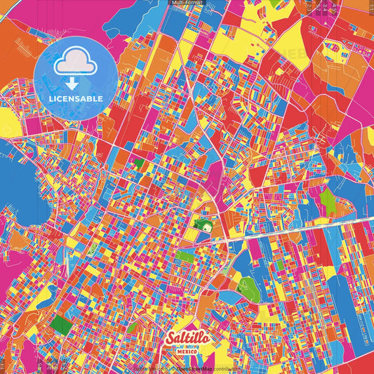 Saltillo, Coahuila, Mexico Crazy Colorful Street Map Poster Template