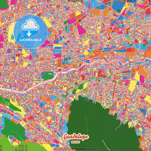 Guadalupe, Nuevo León, Mexico Crazy Colorful Street Map Poster Template