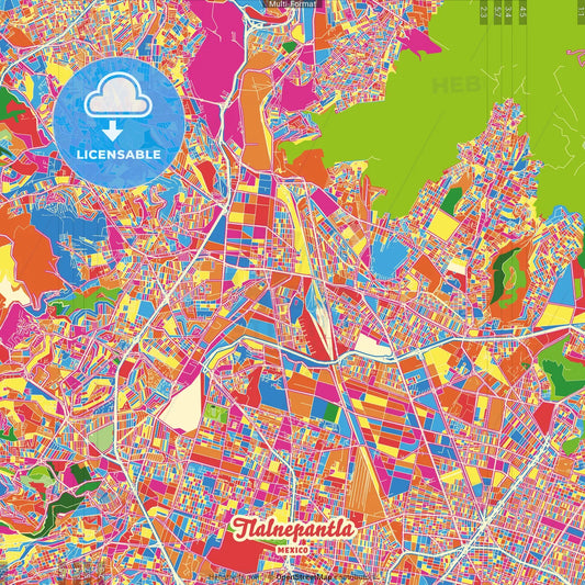Tlalnepantla, México, Mexico Crazy Colorful Street Map Poster Template