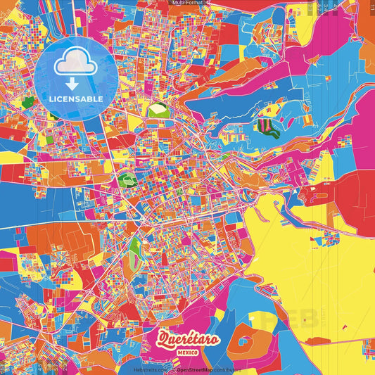 Querétaro, Querétaro, Mexico Crazy Colorful Street Map Poster Template