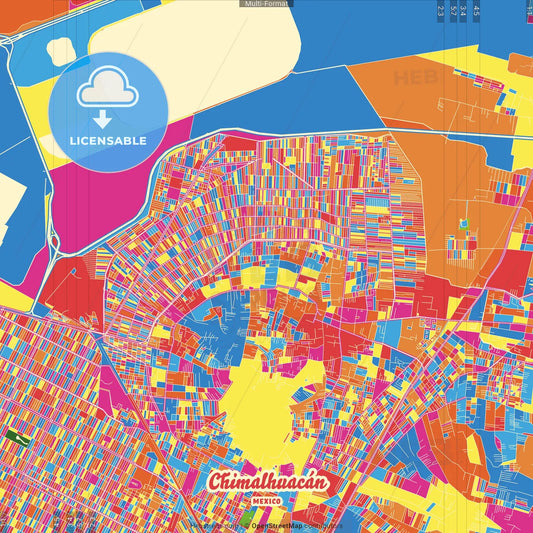 Chimalhuacán, México, Mexico Crazy Colorful Street Map Poster Template