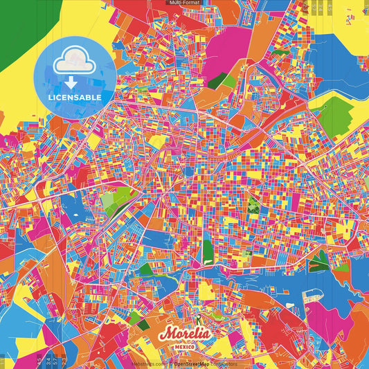 Morelia, Michoacán, Mexico Crazy Colorful Street Map Poster Template