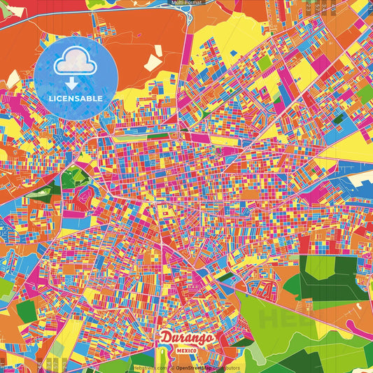 Durango, Durango, Mexico Crazy Colorful Street Map Poster Template