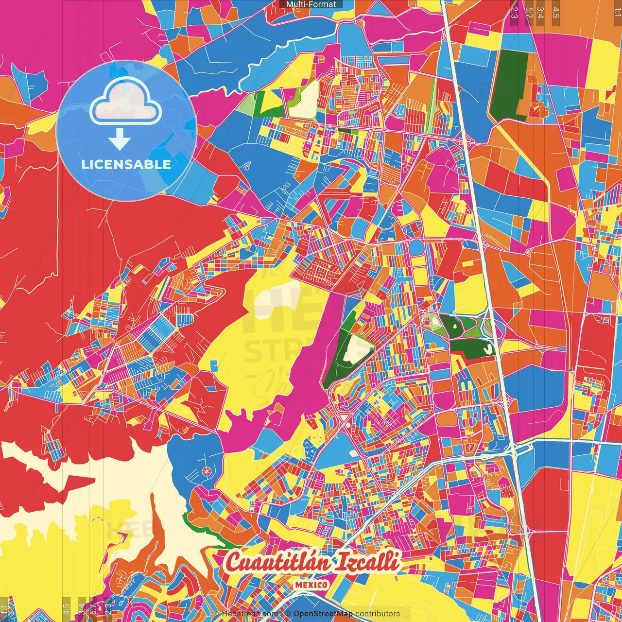 Cuautitlán Izcalli, México, Mexico Crazy Colorful Street Map Poster Template
