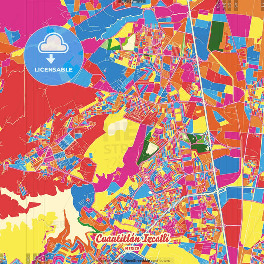 Cuautitlán Izcalli, México, Mexico Crazy Colorful Street Map Poster Template