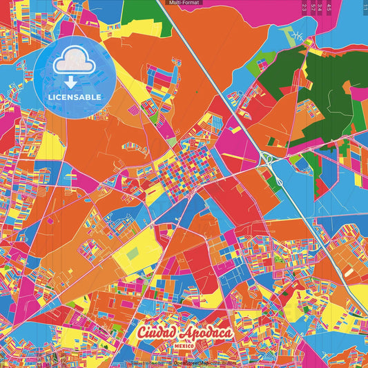 Ciudad Apodaca, Nuevo León, Mexico Crazy Colorful Street Map Poster Template