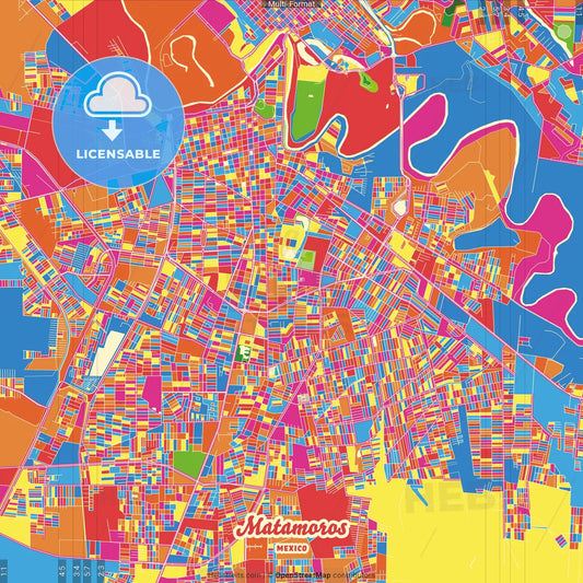 Matamoros, Tamaulipas, Mexico Crazy Colorful Street Map Poster Template