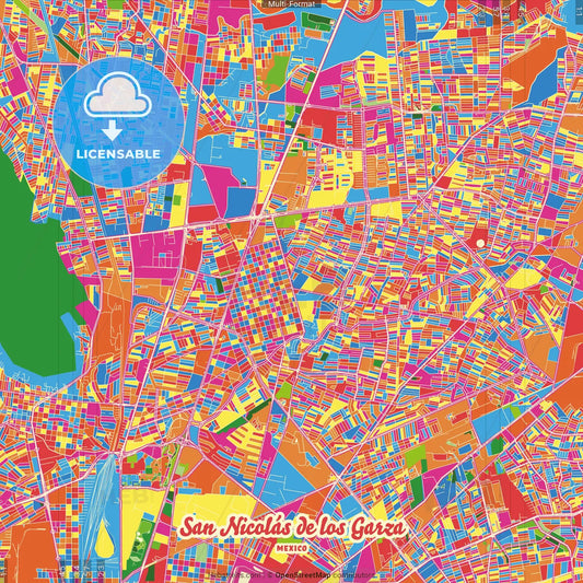 San Nicolás de los Garza, Nuevo León, Mexico Crazy Colorful Street Map Poster Template