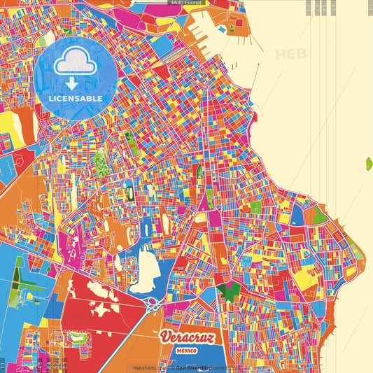 Veracruz, Veracruz, Mexico Crazy Colorful Street Map Poster Template